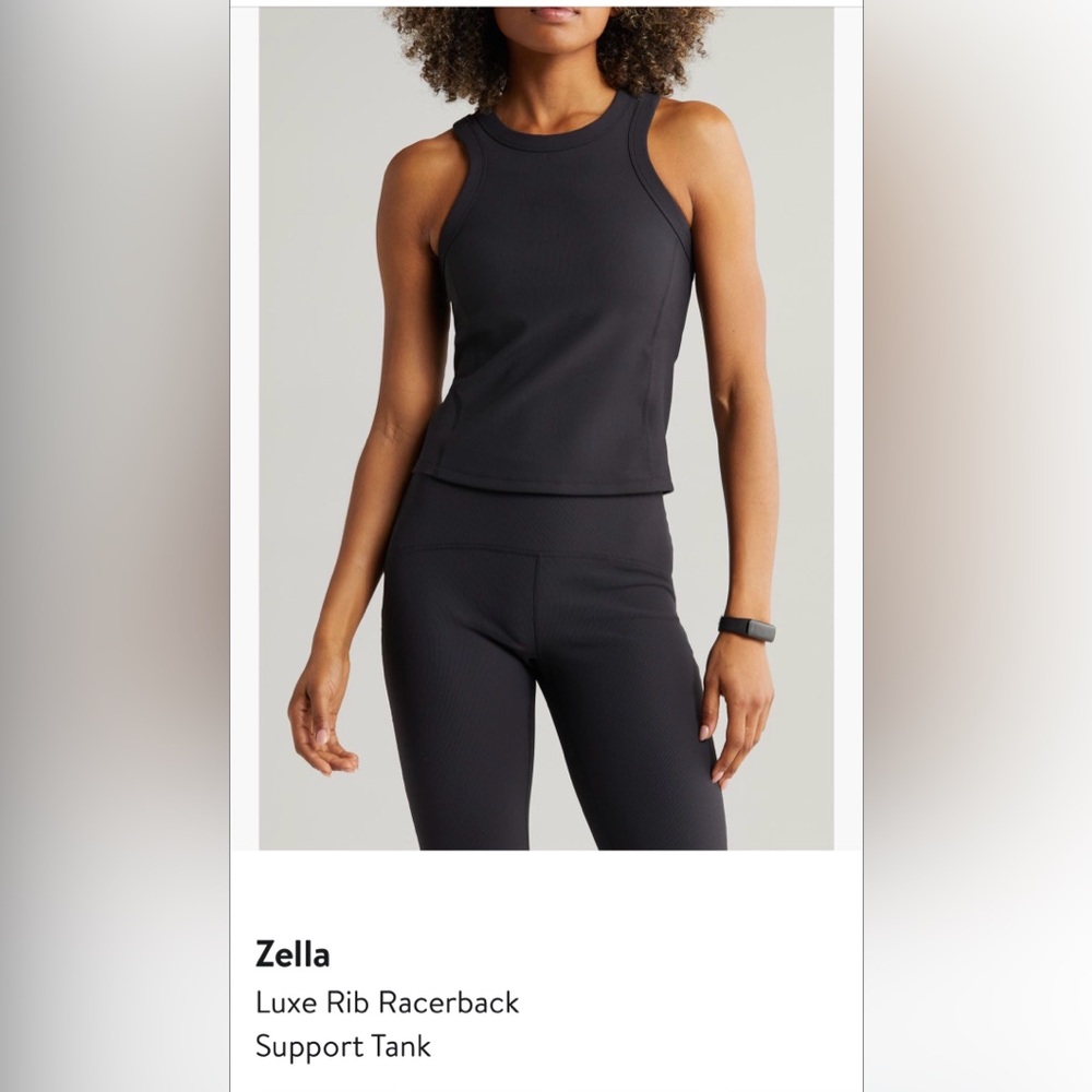 Zella Shelf Bra Luxe Rib Racerback Support Tank Black S
